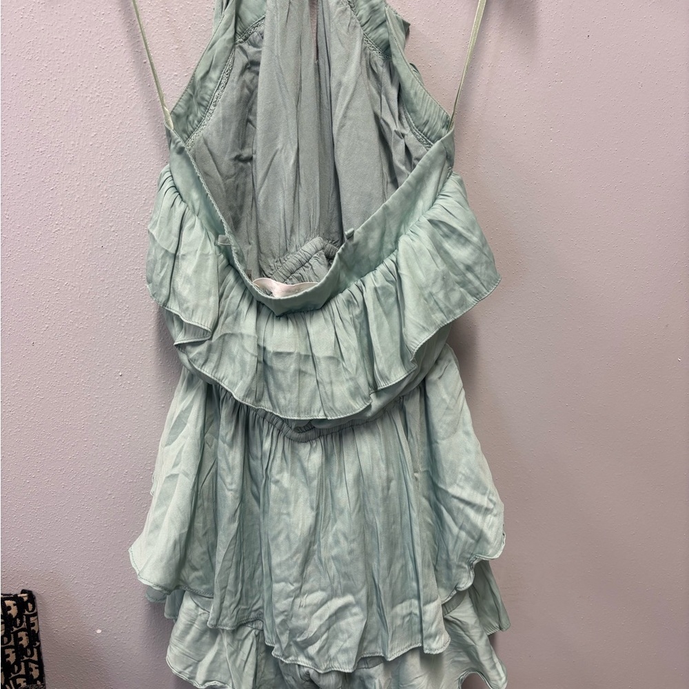 Mustard Seed Mint Green Seafoam Ruffled Romper Summer Open Back Sexy Sleeveless - Picture 6 of 8